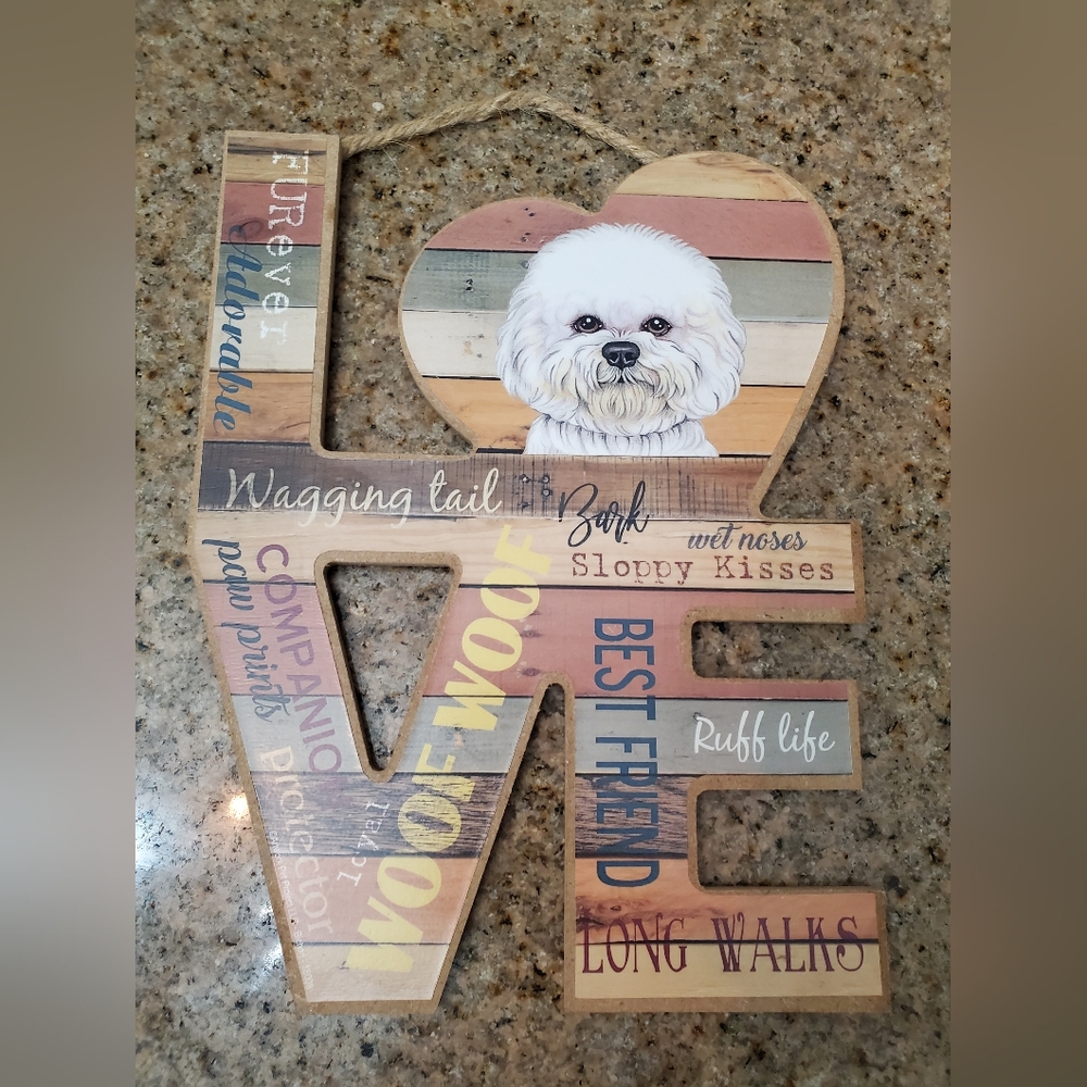 Love & Laughter Bichon Love Sighn , handmade, wood, Made in USA